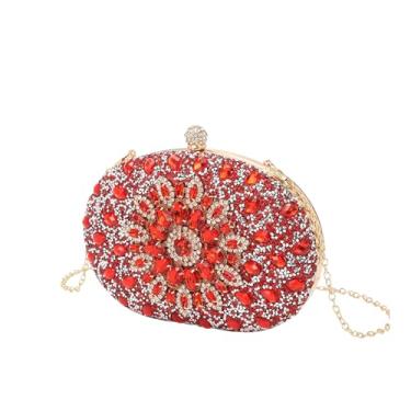Imagem de QPDRNC Bolsa feminina de mão de girassol moderna bolsa clutch com corrente de diamante, Vermelho, One Size