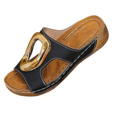 Imagem de Pantufas femininas plataforma design boca de peixe sola grossa verão casual bico aberto calçado, Preto, 38