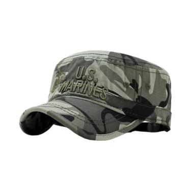 Imagem de Boné Militar Bordado Unissex US MARINES Ajustável Com Topo Plano Para 