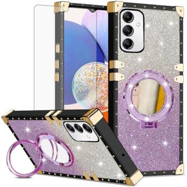 Imagem de Asuwish Capa de celular para Samsung Galaxy A14/M14 5G capa magnética com protetor de tela de vidro temperado e glitter brilhante espelhado à prova de choque anel rígido A 14 4G 14A 14M G5 mulheres
