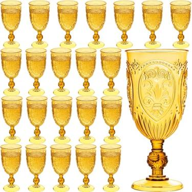 Imagem de Copos de vinho de plástico, 24 peças, taças de plástico, 212 g, colorido, retrô, em relevo, copos de coquetel vintage com haste para beber taças de água para casamento, suprimentos de festa para