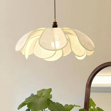 Imagem de Luminária pendente moderna em tecido, estilo Wabi-Sabi, soquete E27, lustre floral retrô, luminária suspensa com estampa, ideal para quarto, restaurante, sala de estar, cozinha e sala de jan