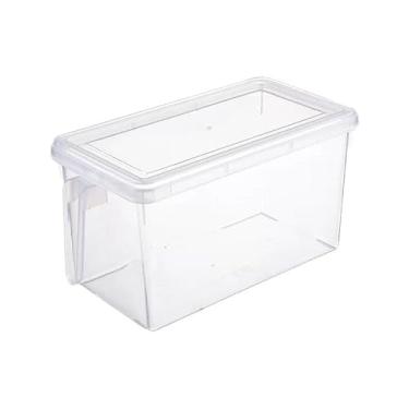 Imagem de Organizador de Geladeira Despensa de Alimentos Caixas Empilháveis Com Alça de Plástico Transparente(Transparente 1 peça)