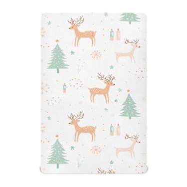 Imagem de Wassud Jogo de lençol de Natal para berço de veado e árvore respirável para meninos e meninas, lençol com elástico, neutro, 68 x 99 cm