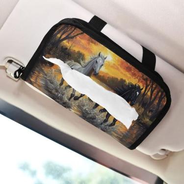 Imagem de SEHANY Suporte de lenços de carro Majestic Horse, caixa de lenços para carro, viseira solar, porta-guardanapos retangular, dispensador de máscara de carro, caixa de lenços de papel para automóveis