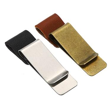 Imagem de Generic Alça de caneta para caderno, pacote com 2 unidades de couro para diário de viagem, suporte de lápis, manga esculpida, marcador de página com clipe de aço inoxidável, preto e marrom