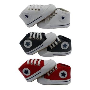 Imagem de Kit 3 pares Sapatinho Bebê Tênis Cano Alto Menino - Bicho De Pé Baby, 