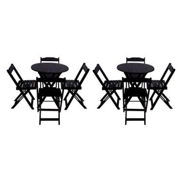 Imagem de Kit 2 Jogos de Mesa Dobravel com 4 Cadeiras Tampo Redondo 70x70 Preto 