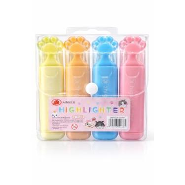 Imagem de Marca Texto Patinha Cute, Kit 4 Cores Pastel, Amarelo Laranja Azul Rosa, Design Fofo, para Estudantes e Bullet Journal