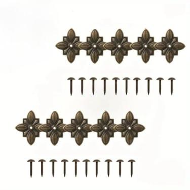 Imagem de 50 conjuntos de flores de folha de ferro quadrilateral com canto de caixa de madeira decorativa retrô decoração de interiores sofá porta de móveis DIY