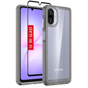 Imagem de Guarishel Capa para celular Samsung Galaxy-A07: capa de telefone à prova de choque de grau militar com protetor de tela de vidro temperado, amortecedores anti-riscos e reforçados - preto transparente