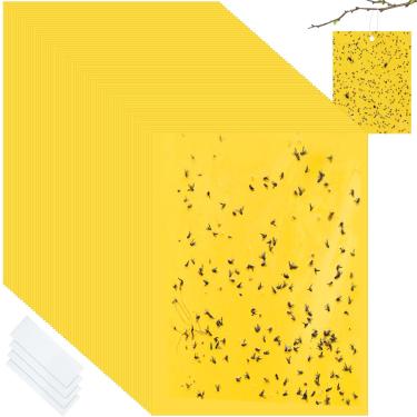 Imagem de Qualirey 50 armadilhas adesivas de 15 x 20 cm para plantas, armadilha adesiva dupla face para mosquitos com laços torcidos, armadilhas para moscas para insetos de frutas, insetos e fungos, ambientes