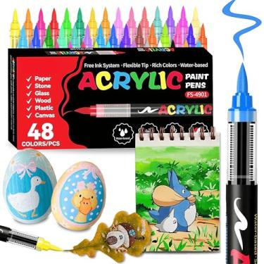 Imagem de COORIART Marcadores de tinta acrílica de 48 cores, canetas com ponta de pincel macio, controle automático de tinta, sem derramamento, conjunto de marcadores para madeira, pedra, tela, vidro, tecido