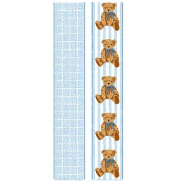 Imagem de JarThenaAMCS 2 rolos de urso com fio fitas artesanais fita azul xadrez tecido urso fita de embrulho para decoração de casa de festa de guirlanda de laço, 6 cm, 20 jardas