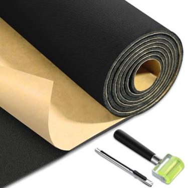 Imagem de Datanly Tecido autoadesivo de forro de cabeça de tela de 96 x 152 cm de substituição com suporte de espuma, material de substituição de teto automático com rolo e faca para carro, caminhão, SUV, RV