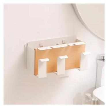 Imagem de Suporte de escova de dentes aviação alumínio suporte de escova de dentes montado na parede suporte de pasta de dente suspenso de madeira maciça caixa de armazenamento multifuncional rack de
