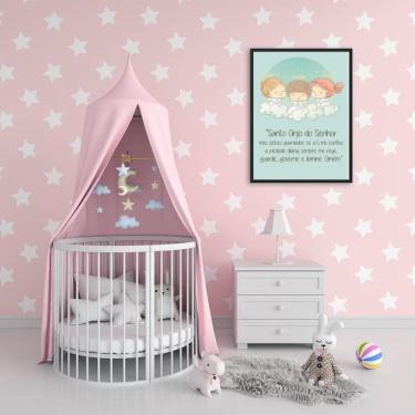 Imagem de Quadro Decorativo Infantil Santo Anjo Do Senhor 34X23Cm Moldura Branca