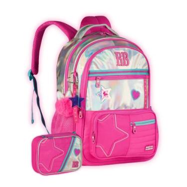 Imagem de Kit Mochila Holográfica Rebecca Bonbon Costas E Estojo Box Cor:Rosa, R