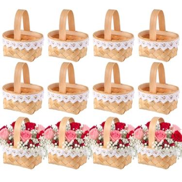 Imagem de Geelin 12 mini cestas de tecido com alças para casa de fazenda, cesta pequena com renda para casamento, piquenique, chá de bebê, lembrancinhas de festa, artesanato, armazenamento, flores, frutas