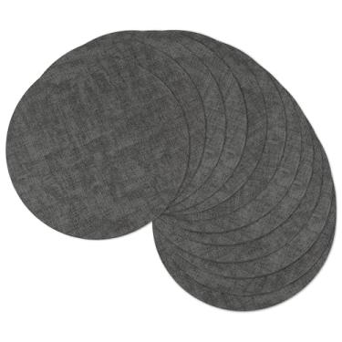 Imagem de Jogo americano redondo de 33 cm, conjunto de 12, tapetes de mesa reversíveis de couro sintético resistente ao calor, 100% à prova d'água, à prova de óleo, limpável, para uso interno (12, cinza escuro)