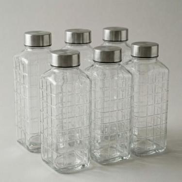 Imagem de Kit 6 Garrafas Vidro 1L Resistente Tampa Inox Substitui Plástico Econo
