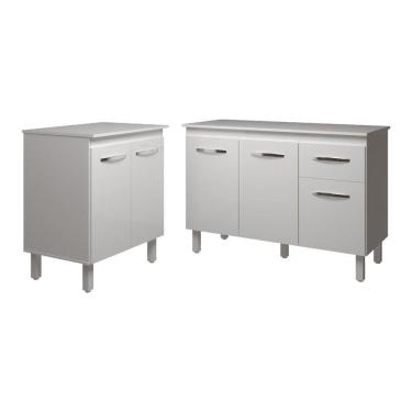 Imagem de Balcão Para Microondas Ou Forno Branco E Armário Aline 118 Cm Cozinha Gabinete Branco Com Tampo Tampão Branco