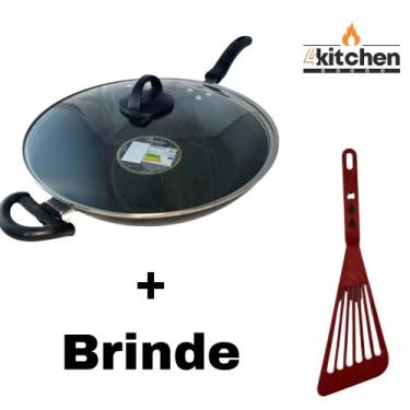 Imagem de Panela Frigideira Wok Antiaderente Teflon Preto n30 + Brinde Cor:Verme