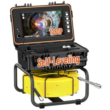 Imagem de Onbeam Câmera de esgoto autonivelante IPS de 9 polegadas, cabeça de câmera 1080p HD à prova d'água de 23 mm com DVR, cabo marcado por metro, bateria de 5100 mAh, ferramenta profissional de inspeção de