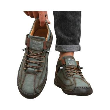 Imagem de Tênis Casual Retrô Masculino De Couro Com Fecho De tiras autocolantes 