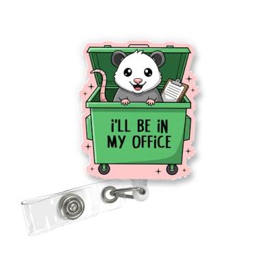 Imagem de ULTRAVUTT Carretel de crachá de gambá engraçado, design I'll Be in My Office, porta-identidade retrátil com clipe jacaré para enfermeira RN CNA trabalhadora de escritório médico
