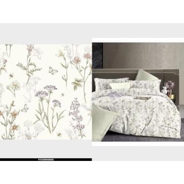 Imagem de FADFAY Jogo de lençol Queen 100% algodão borboleta vintage verde sálvia botânico floral ramos gastos campestre francês lençol rústico de flores silvestres respirável macio bolso profundo 4 peças