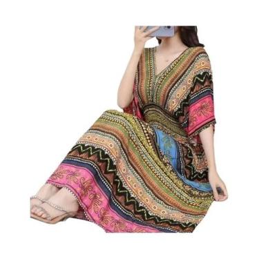 Imagem de Saia Longa Casual Elegante De Verão Com Estampa E Cintura Elástica Em 