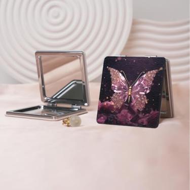 Imagem de Espelho de maquiagem portátil da série Millennium Y2K, mini espelho de maquiagem portátil dobrável, espelho de contorno quadrado portátil de dupla face, adequado para todos usarem em várias ocasiões