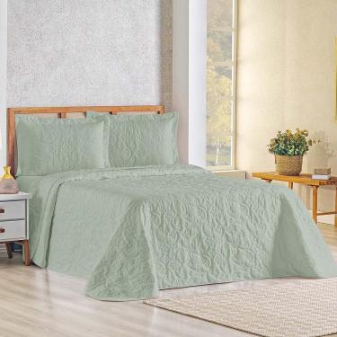 Imagem de Kit Cobre Leito Colcha Celeste Queen 3 Peças Matelado Floral 180 Fios - Verde Malva