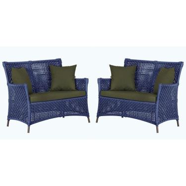 Imagem de 2 Sofás área Externa Igapó Alumínio Marrom Corda Náutica E13 Azul