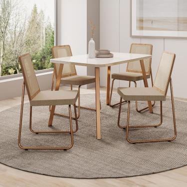 Imagem de Conjunto Sala De Jantar 4 Cadeiras Dácia Carraro Gelo E Rosê