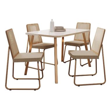 Imagem de Conjunto Sala De Jantar 4 Cadeiras Dácia Carraro Gelo E Rosê