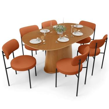Imagem de Mesa Para Sala De Jantar Valência Com 06 Cadeiras Sala De Jantar Louise L02 Tecido Terracota - Lyam Decor
