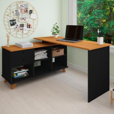 Imagem de Mesa Para Escritório Home Office Escrivaninha Gold A02 Freijó Preto - Lyam Decor