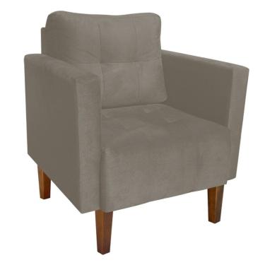 Imagem de Poltrona Sala Decorativa Livia Pé Madeira Castanho Suede Marrom Rato M11 - D'Rossi