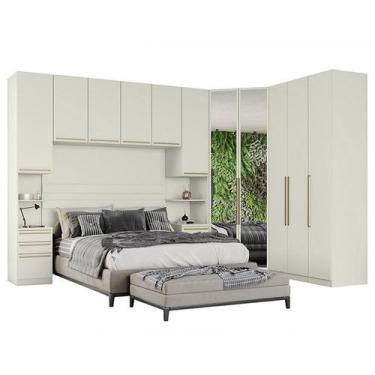 Imagem de Quarto Modulado Casal Seletto 6 Peças com Closet Areia - Móveis Henn, 