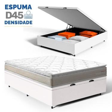 Imagem de Cama Box Baú com Colchão de Espuma D45 Pillow Top Ortopédico Domo Casal 138cm
