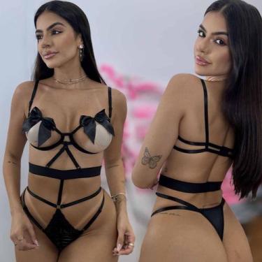Imagem de Conjunto Lingerie Sexy Todo Aberto Sem Bojo Apenas Aro Laço - Like4you
