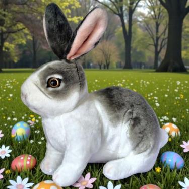 Imagem de Coelho de Pelúcia Realista Coelhinho Fazendinha Cor:Cinza - Fizzy, Cin