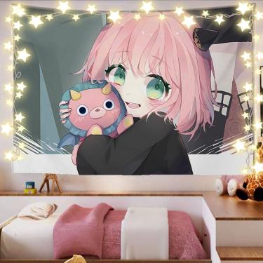 Imagem de Tapeçaria para pendurar na parede, linda decoração de quarto de menina de anime, 100x150cm