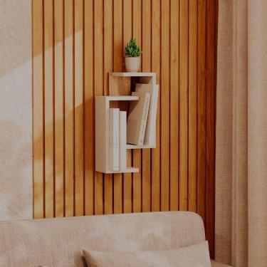 Imagem de Nicho de Parede Decorativo Branco com Freijó Sala Quarto Hall