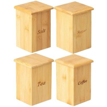 Imagem de Kit 4 Pote Porta Açúcar E Sal Café De Bambu Decoração - Paramount Plas
