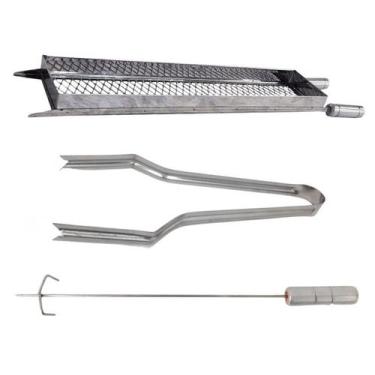 Imagem de Grelha cesto Medio churrasco inox C/Espalhador e pegador - MARELAGO