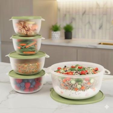 Imagem de Kit 5 Potes Plastico Redondos Bowl Livre Bpa Cor:VERDE MENTA TRANSP - 