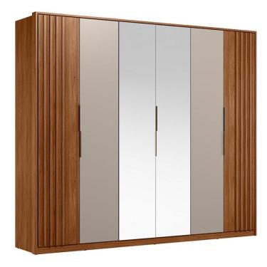 Imagem de Guarda Roupa Casal Ripado Atrice D66410k 6 Portas Nogueira Nude Prime Tx Com Espelho Demóbile - Demartêz